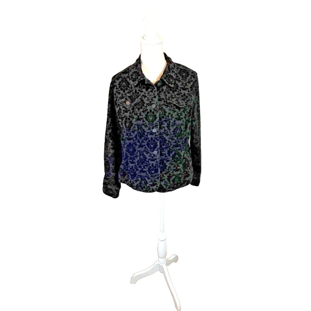 Charter Club Women"s Flocked Tapestry Black Jacket Size Large